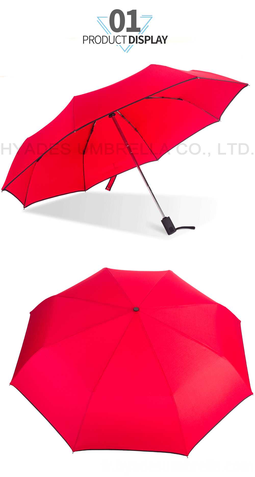 Parapluie pliant rouge 3 automatique ouvert et ferme Red 3 Folding Umbrella Auto Open And Close